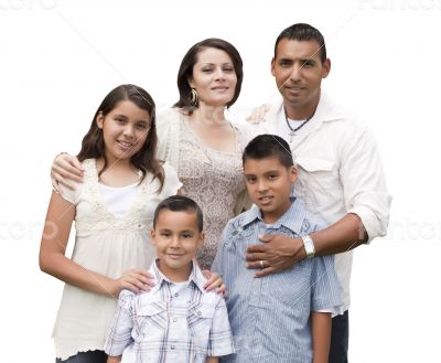 Happy Attractive Hispanic Family Portrait on White