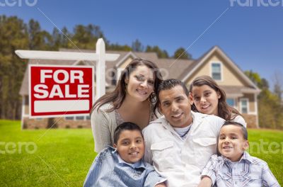 Hispanic Family, New Home and For Sale Real Estate Sign