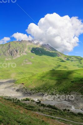 Summer landscape with Caucasus green mountains