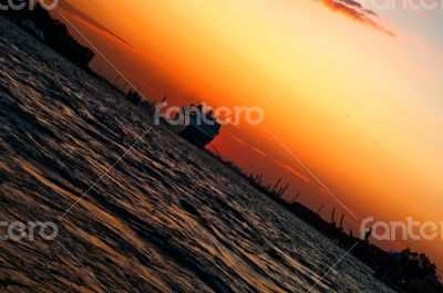 Venice Italy sunset with cruise boat