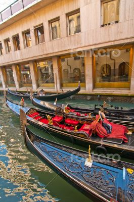 Venice Italy Gondolas on canal 