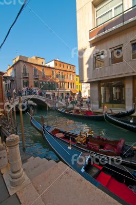 Venice Italy Gondolas on canal 