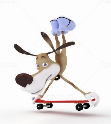 3d dog on a skateboard.