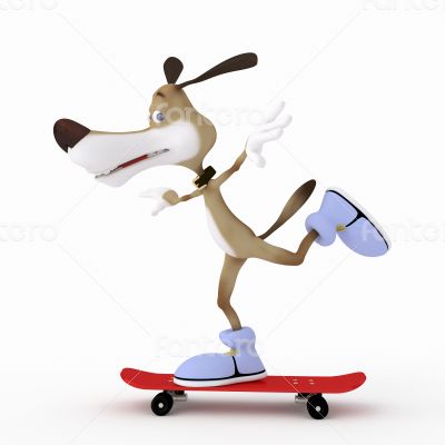 3d dog on a skateboard.