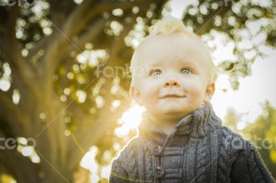 Adorable Blonde Baby Boy Outdoors at the Park