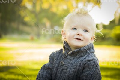 Adorable Blonde Baby Boy Outdoors at the Park