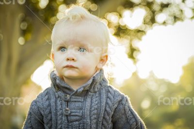 Adorable Blonde Baby Boy Outdoors at the Park