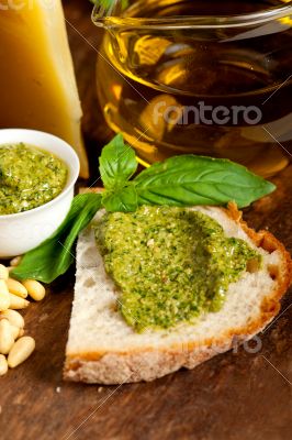 Italian basil pesto bruschetta ingredients