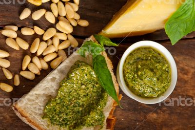 Italian basil pesto bruschetta ingredients