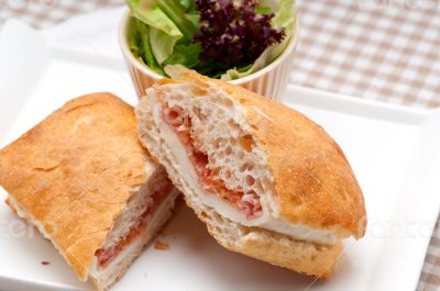 ciabatta panini sandwich with parma ham and tomato