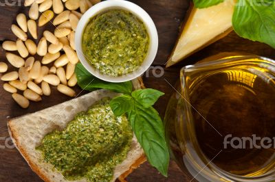 Italian basil pesto bruschetta ingredients