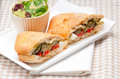 ciabatta panini sandwichwith vegetable and feta