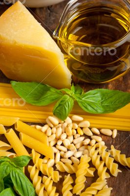 Italian basil pesto pasta ingredients