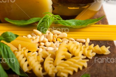 Italian basil pesto pasta ingredients