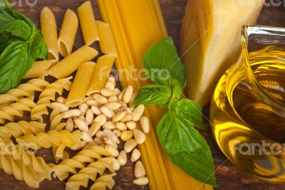 Italian basil pesto pasta ingredients