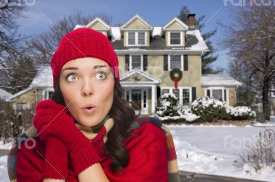 Smiling Mixed Race Woman in Winter Clothing Outside in Snow