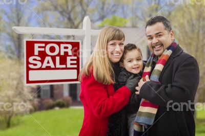 Mixed Race Family, Home and For Sale Real Estate Sign