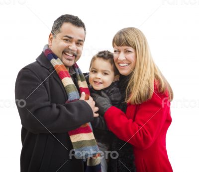 Happy Young Mixed Race Family Isolated on White