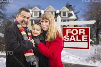 Mixed Race Family, Home, For Sale Real Estate Sign