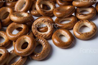 a bunch of bagels on a white background