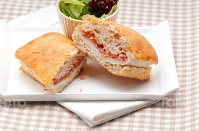 ciabatta panini sandwich with parma ham and tomato