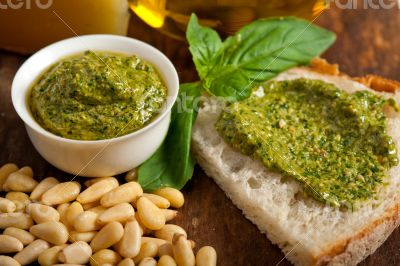Italian basil pesto bruschetta ingredients