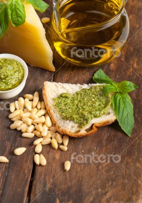 Italian basil pesto bruschetta ingredients