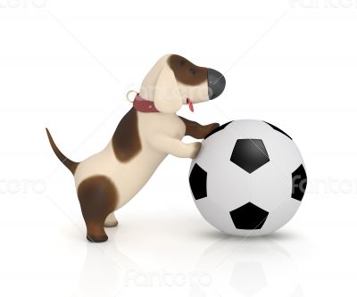 3d dog with a ball.