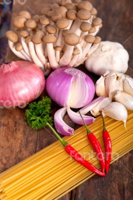 Italian pasta and mushroom sauce ingredients