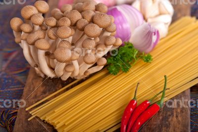 Italian pasta and mushroom sauce ingredients