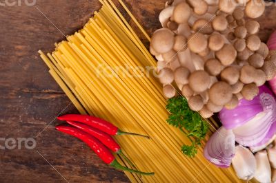 Italian pasta and mushroom sauce ingredients