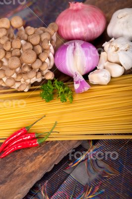Italian pasta and mushroom sauce ingredients