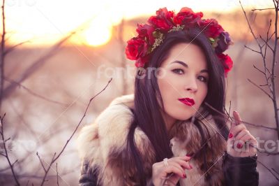 Winter girl with flowers