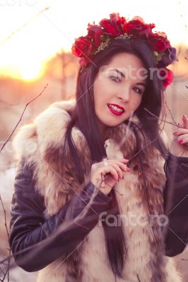 Winter girl with flowers