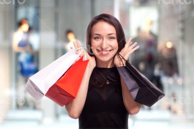 Shopping Girl with showcase background