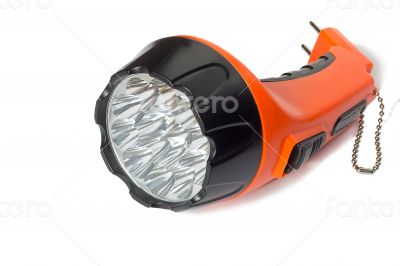 Electric rechargeable led flashlight on a white background.