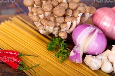 Italian pasta and mushroom sauce ingredients