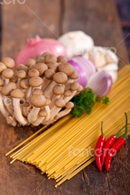 Italian pasta and mushroom sauce ingredients