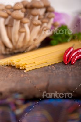 Italian pasta and mushroom sauce ingredients