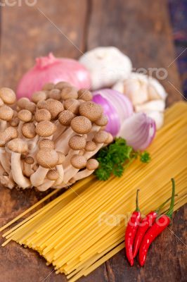 Italian pasta and mushroom sauce ingredients