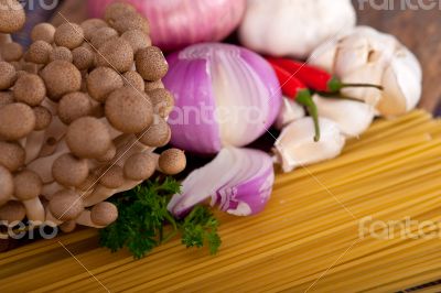 Italian pasta and mushroom sauce ingredients