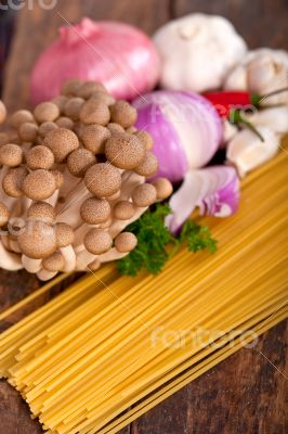 Italian pasta and mushroom sauce ingredients