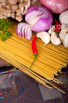 Italian pasta and mushroom sauce ingredients