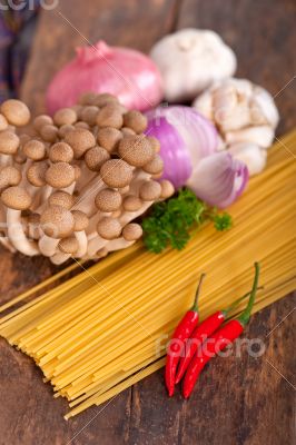 Italian pasta and mushroom sauce ingredients