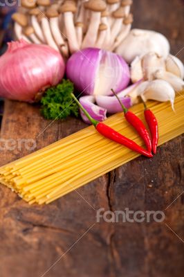 Italian pasta and mushroom sauce ingredients