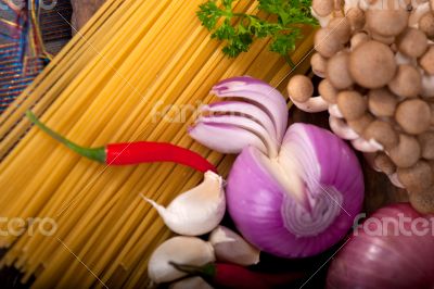 Italian pasta and mushroom sauce ingredients