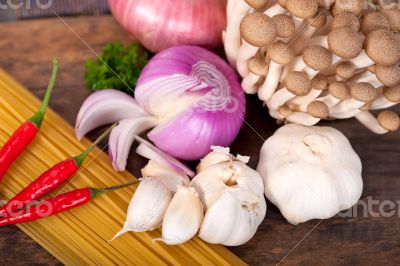 Italian pasta and mushroom sauce ingredients