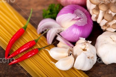 Italian pasta and mushroom sauce ingredients