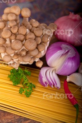 Italian pasta and mushroom sauce ingredients