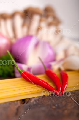 Italian pasta and mushroom sauce ingredients